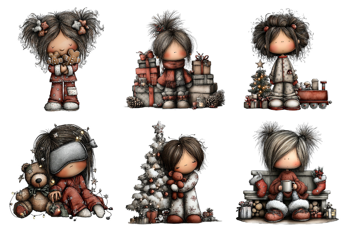 Cozy Christmas Girls in Pajamas Clip, an Illustration by Daily.Designs (Photo 4 of 5)