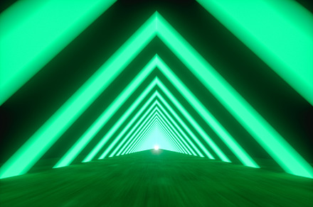 futuristic triangular green tunnel, a Photo by Daniel Megias