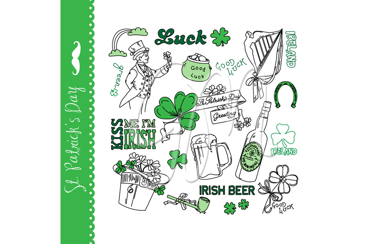 St Patricks Day doodles, Irish,green, an Illustration by GraphicMarket (Photo 1 of 2)