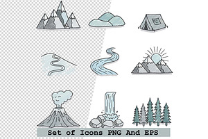 Set of  mountain icons Vector, an Icon by one-touch