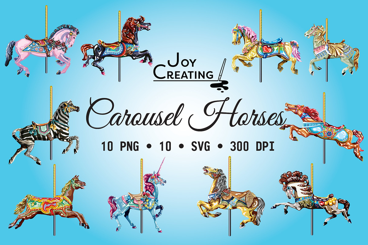 Carousel Horses SVG Clipart, an Animal Illustration by Joy Creating LLC