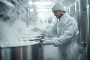 A Whole Milk and Fermented Milk Production Master worker in a white coat and be, a Person Photo by Textures & Backgrounds