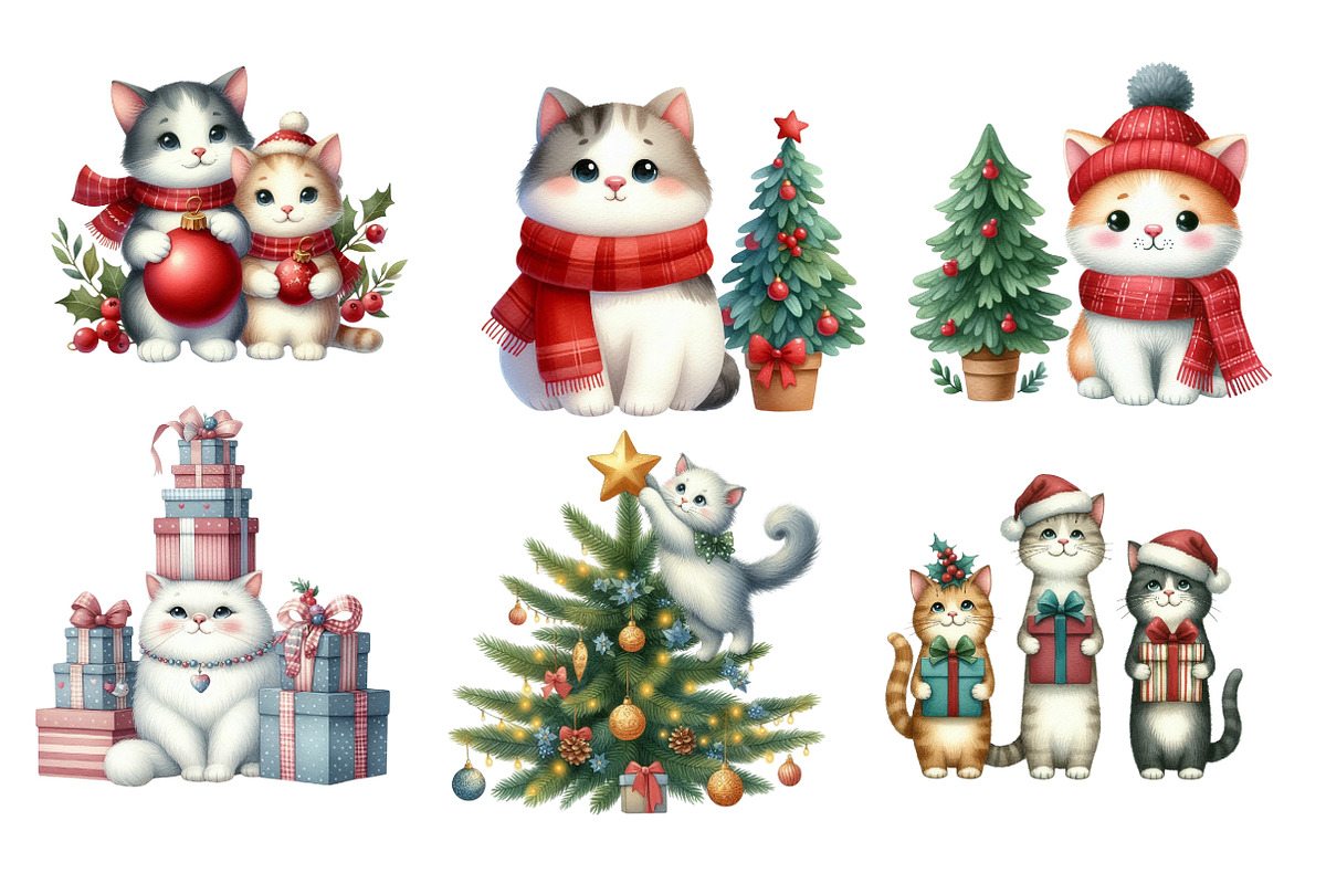 Christmas Cats Clip Art, an Illustration by Designworld (Photo 6 of 6)