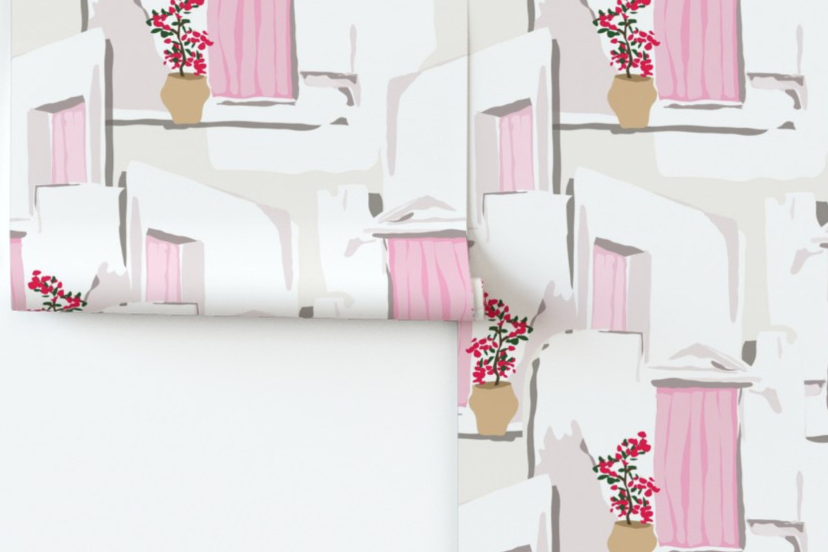 Mediterranean pink houses island, a Pattern Graphic by Cotton Melon pattern Shop (Photo 2 of 6)