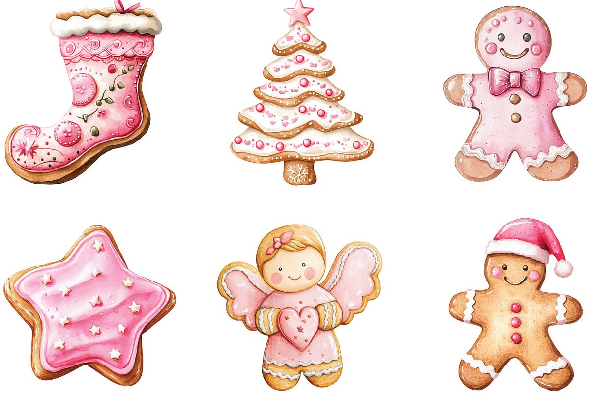 Watercolor Pink Gingerbread Clipart, an Illustration by CraftArtStudio (Photo 3 of 6)
