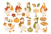 Watercolor Autumn Geese Clipart, an Animal Illustration by ArtGiftsStudio (Thumbnail 3 of 5)