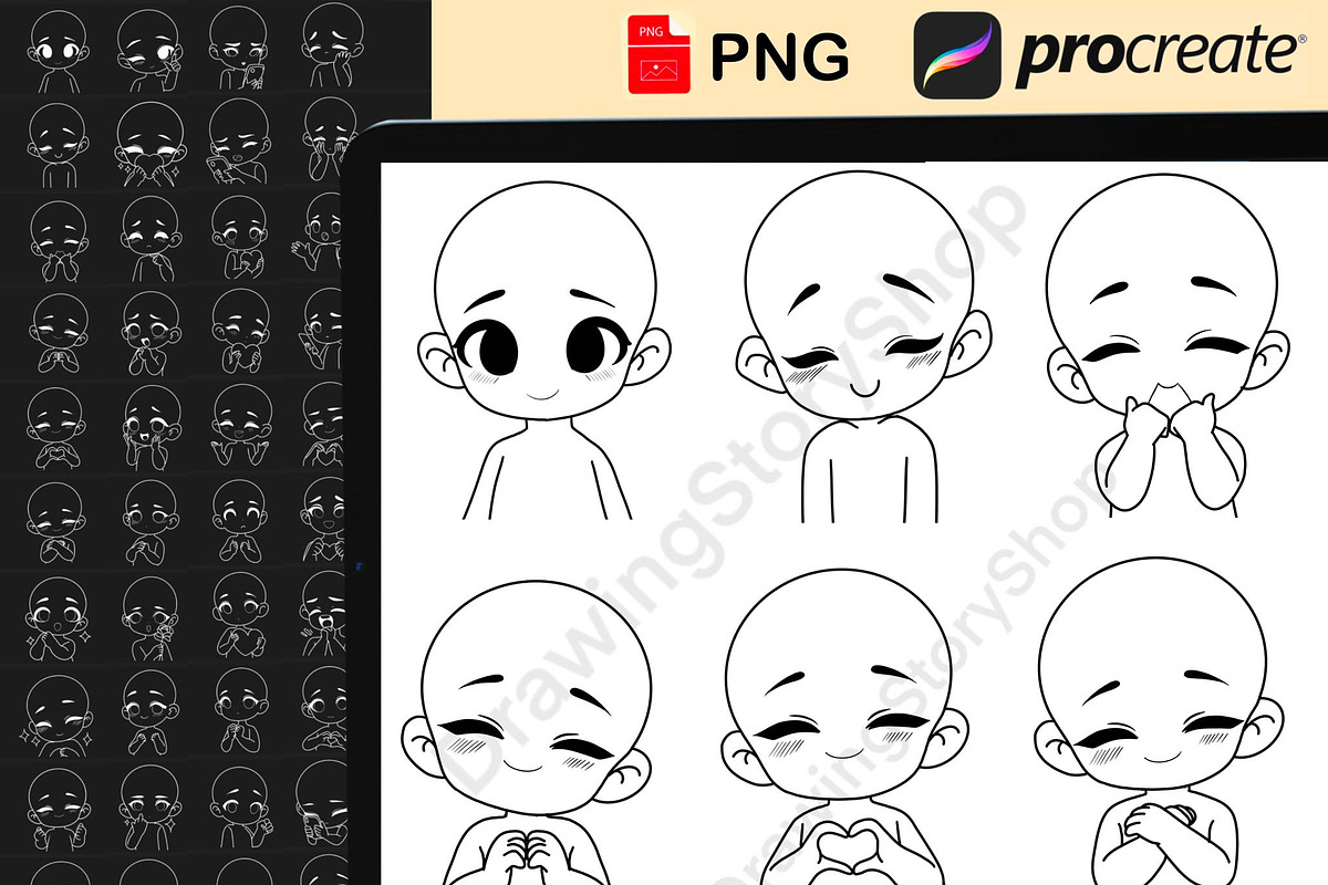 50Chibi Emote Bases Stamps Procreate, a Brush Add-On by DrawingStoryShop (Photo 4 of 6)