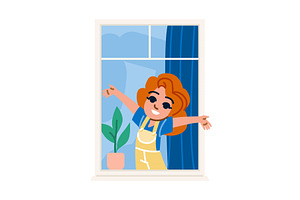Happy housewife leaning out of, an Illustration by pikepicture