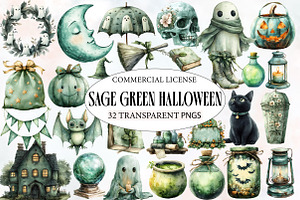 Sage Green Halloween Clipart, an Illustration by Designworld