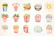 Watercolor Summer Popcorn Clipart, an Illustration by DreamCafeArt (Thumbnail 2 of 5)