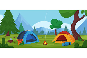 Camping landscape. Touristic tents, a Sport Illustration by LadadikArt