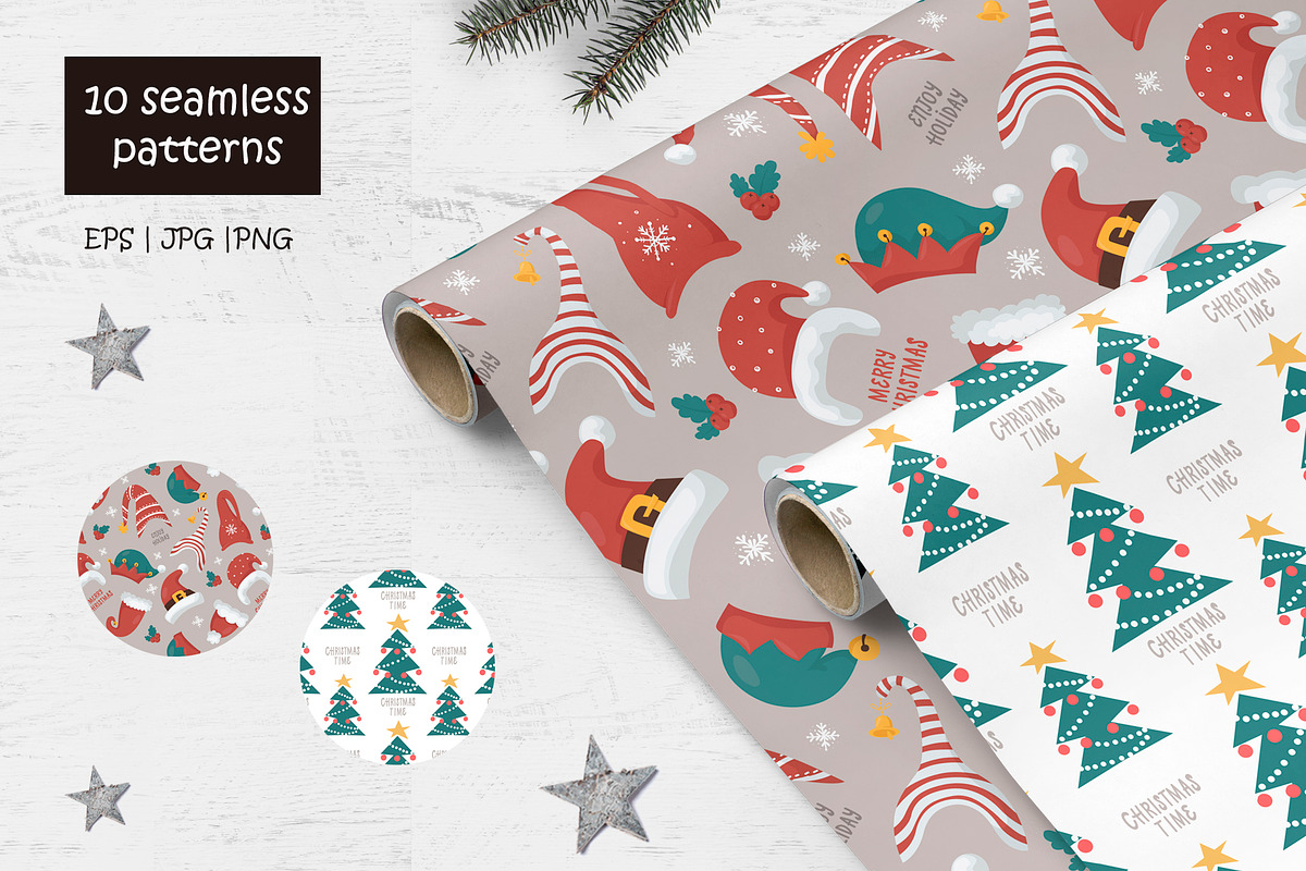 Christmas Gnomes and  Patterns, a Wallpaper Graphic by Nafanya (Photo 9 of 12)