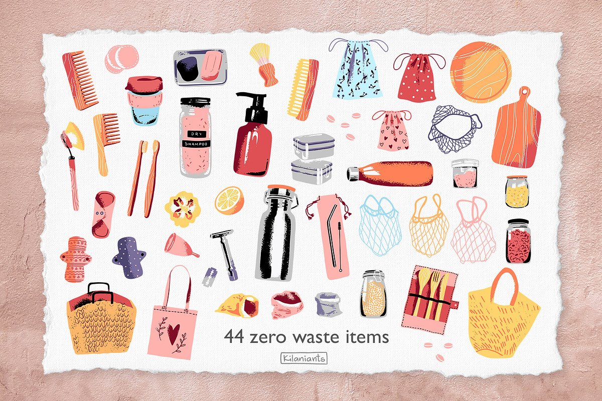 Zero Waste Eco Living Kit, a Food Illustration by kilaniants (Photo 2 of 12)