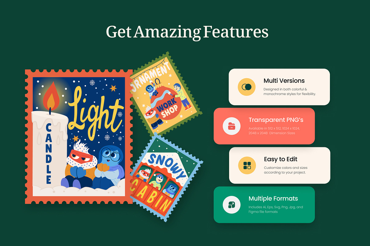 50 Christmas Stamp Illustrations, a Seasonal Illustration by Vectors Market (Photo 2 of 11)