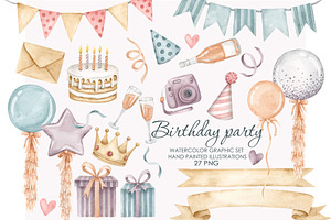 Watercolor Birthday Party Clipart