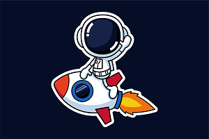 Cute Astronaut Riding A Rocket