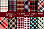 Green Pink Plaid Digital Paper, an Illustration by Designworld (Thumbnail 1 of 6)