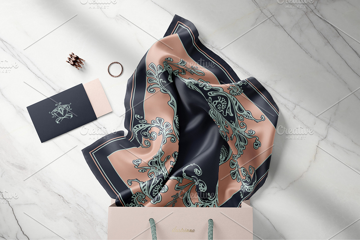 Baroque Floral Arabesque Silk Scarf, an Object Graphic by ilustrinna (Photo 5 of 6)