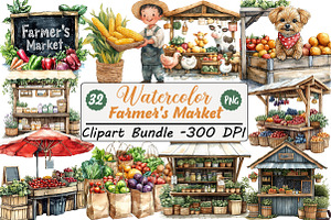 Watercolor Farmer's Market Clipart P, an Illustration by DreamCafeArt