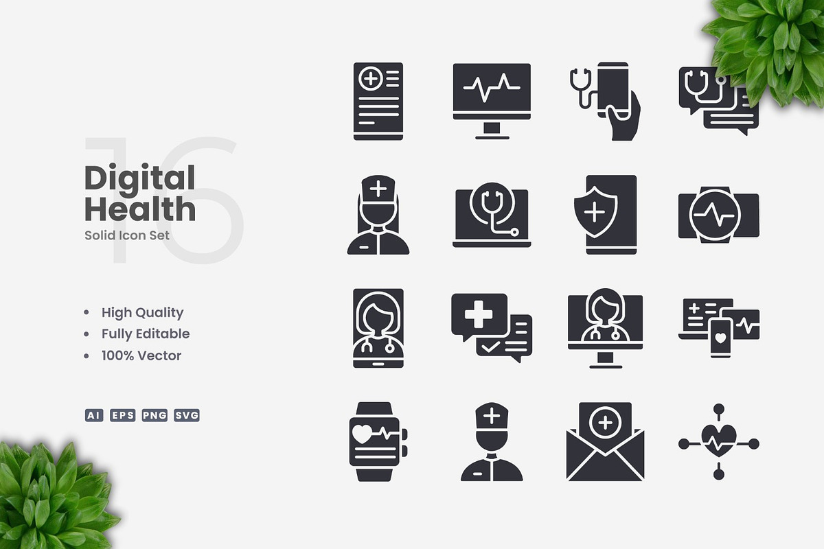 Digital Health Solid Icons, an Icon by Upnowgraphic