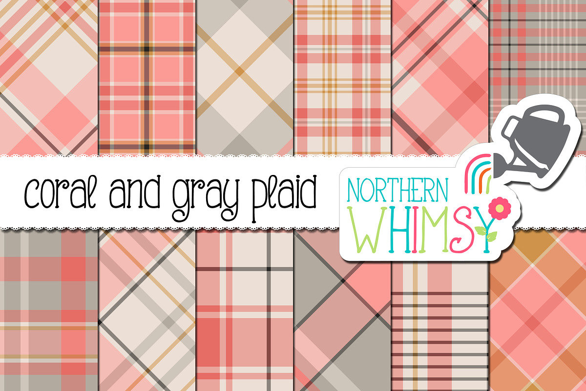 Coral and Gray Plaid Patterns, a Pattern Graphic by Northern Whimsy Design