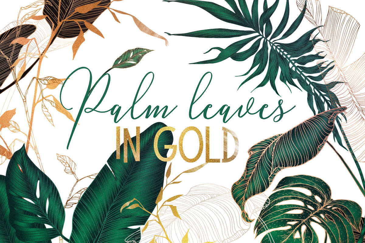 Palm leaves collection in gold, a Texture Illustration by Gluiki (Photo 1 of 11)