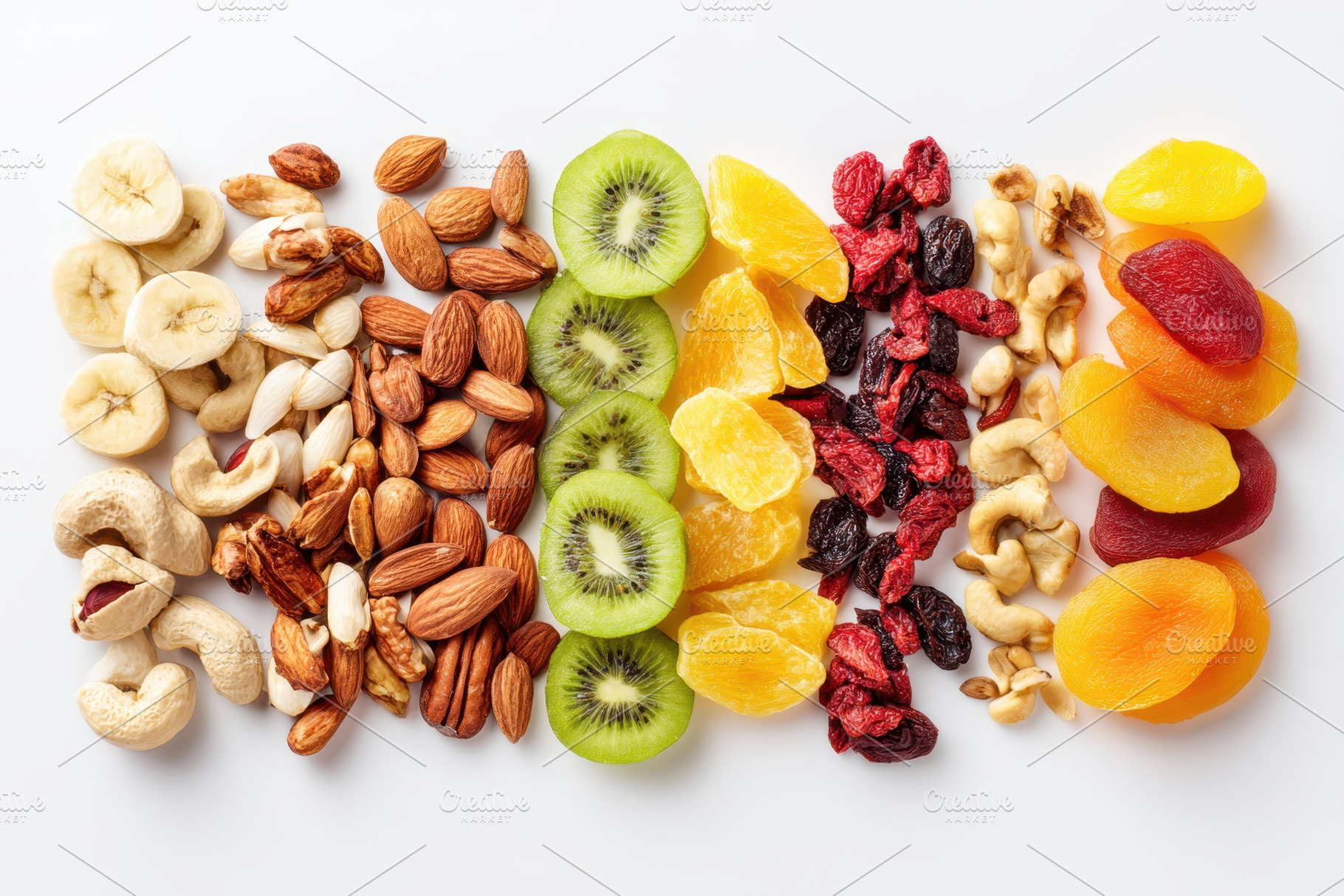 Assorted nuts and dried fruits flat lay, a Food & Drink Photo by AlyaAnd