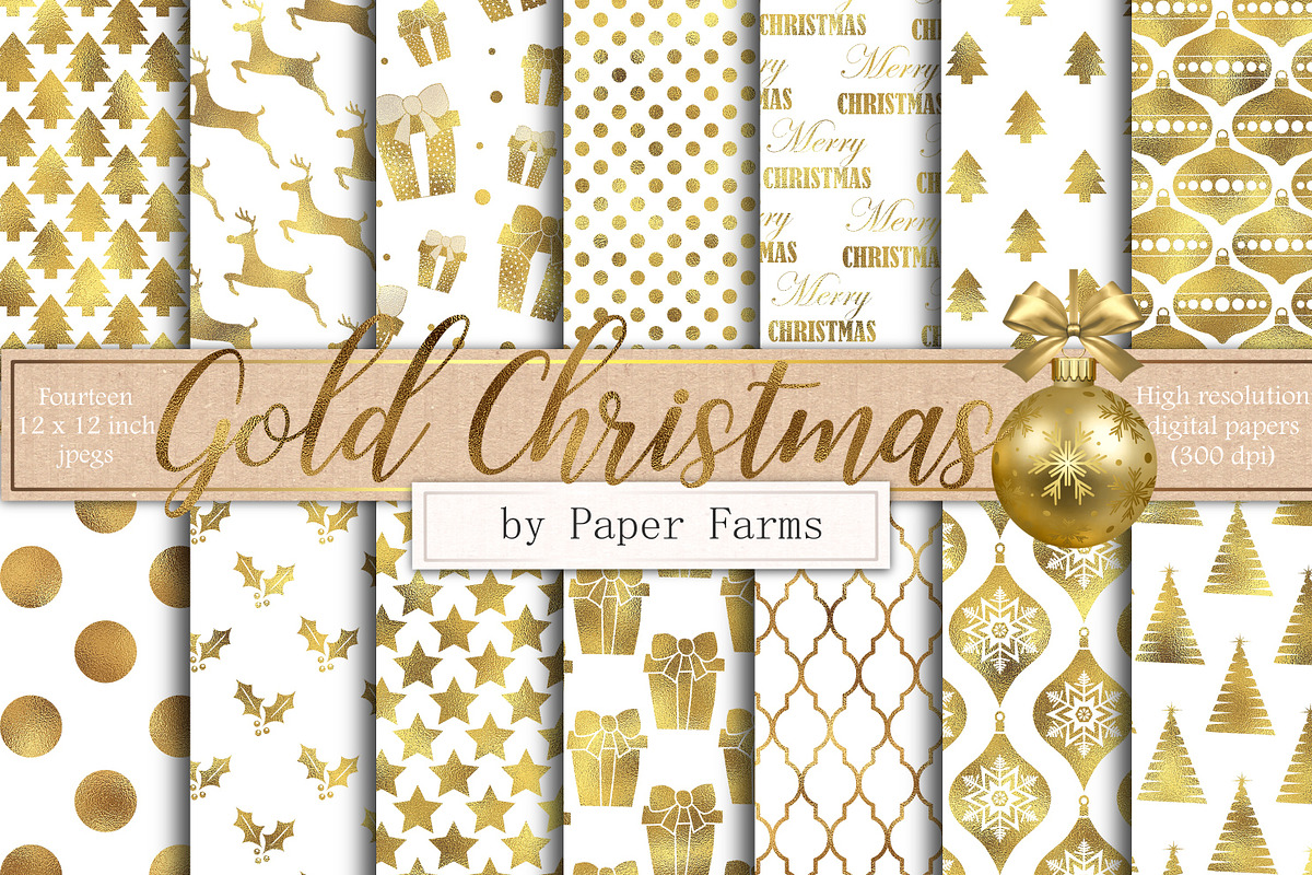Gold and White Christmas backgrounds, a Pattern Graphic by Paper Farms (Photo 1 of 2)