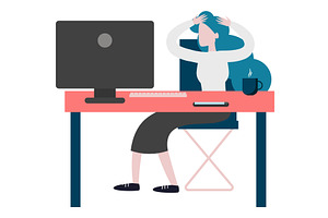 Nervous woman employee touching head, a Technology Illustration by Sky Pics Studio