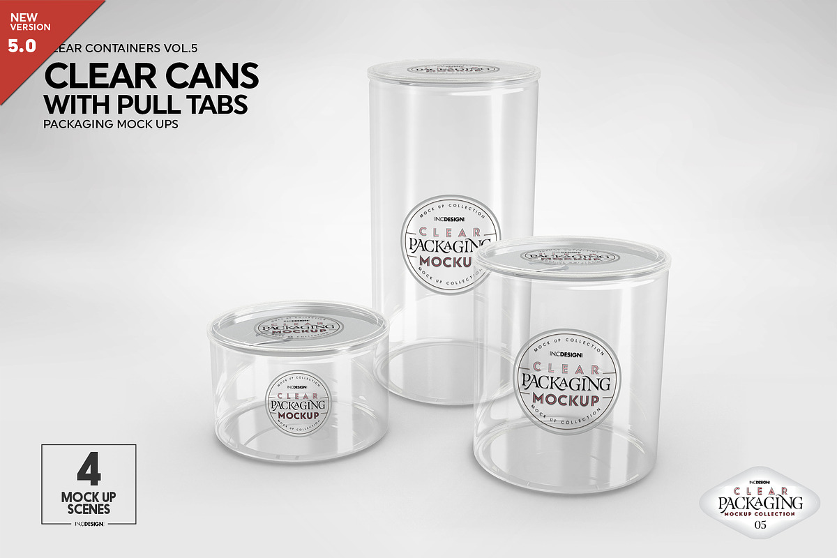 Clear Cans with Pull Tabs Mockup, a Packaging Mockup by INCDesign (Photo 2 of 15)
