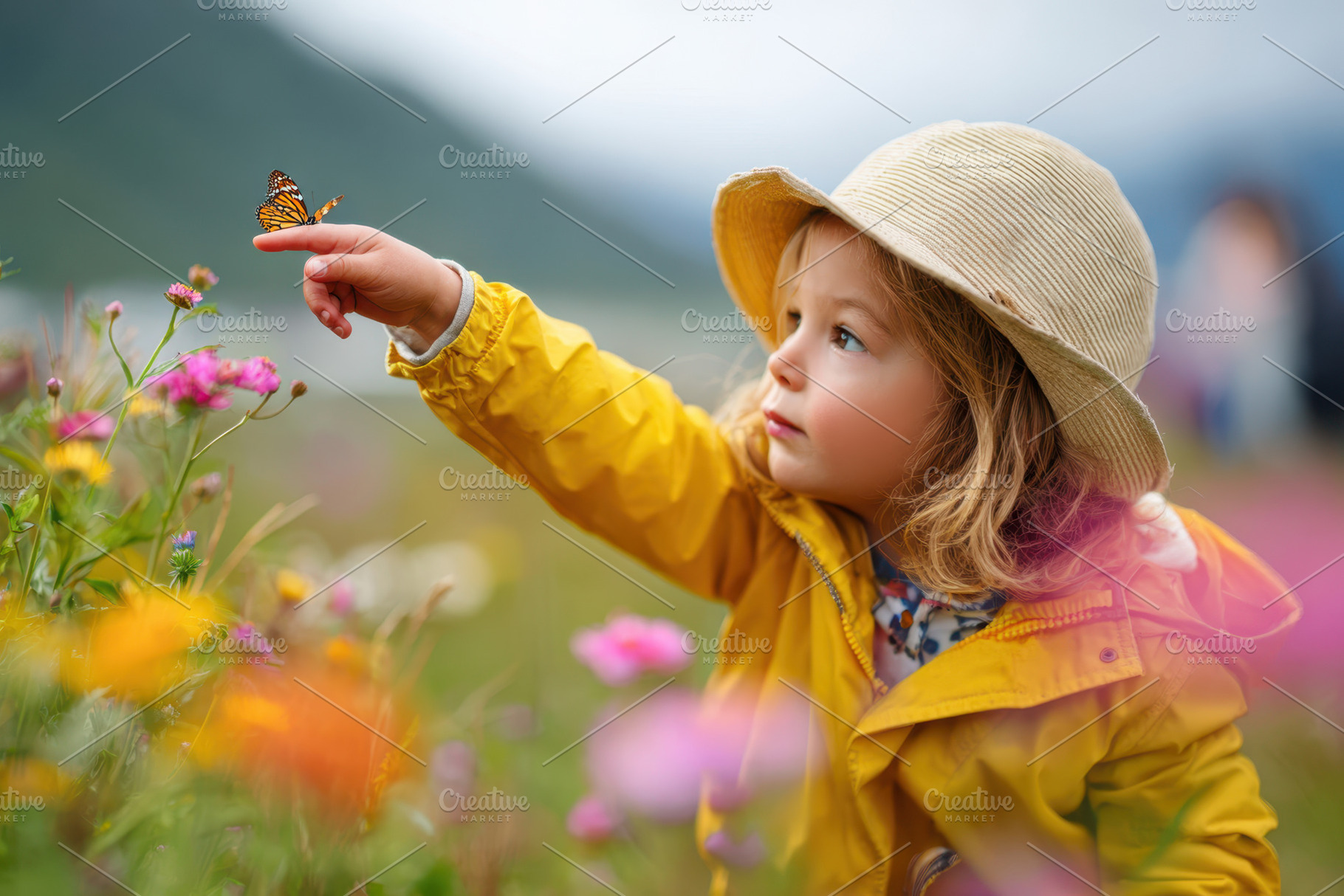 Child exploring a colorful garden, a Person Photo by AlyaAnd