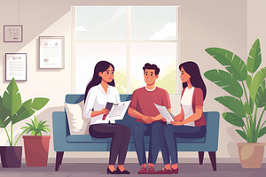 Counselor meeting with clients, a Healthcare Illustration by DanFLCreativo