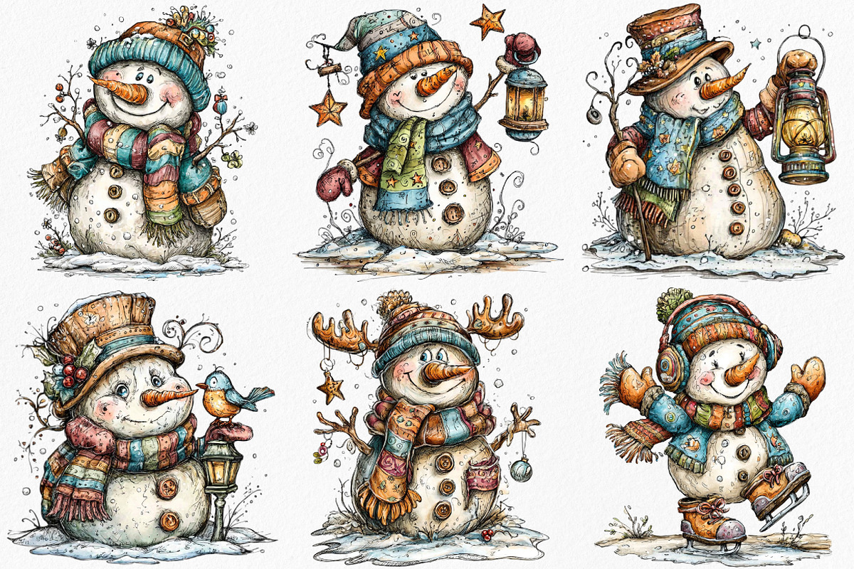 Christmas Snowman Clipart Bundle, an Illustration by Canvas Craft (Photo 4 of 7)