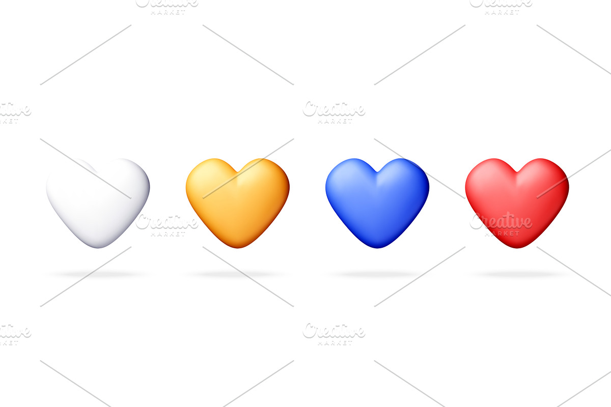 Set of four colorful 3D heart shapes, an Object Illustration by Abscent