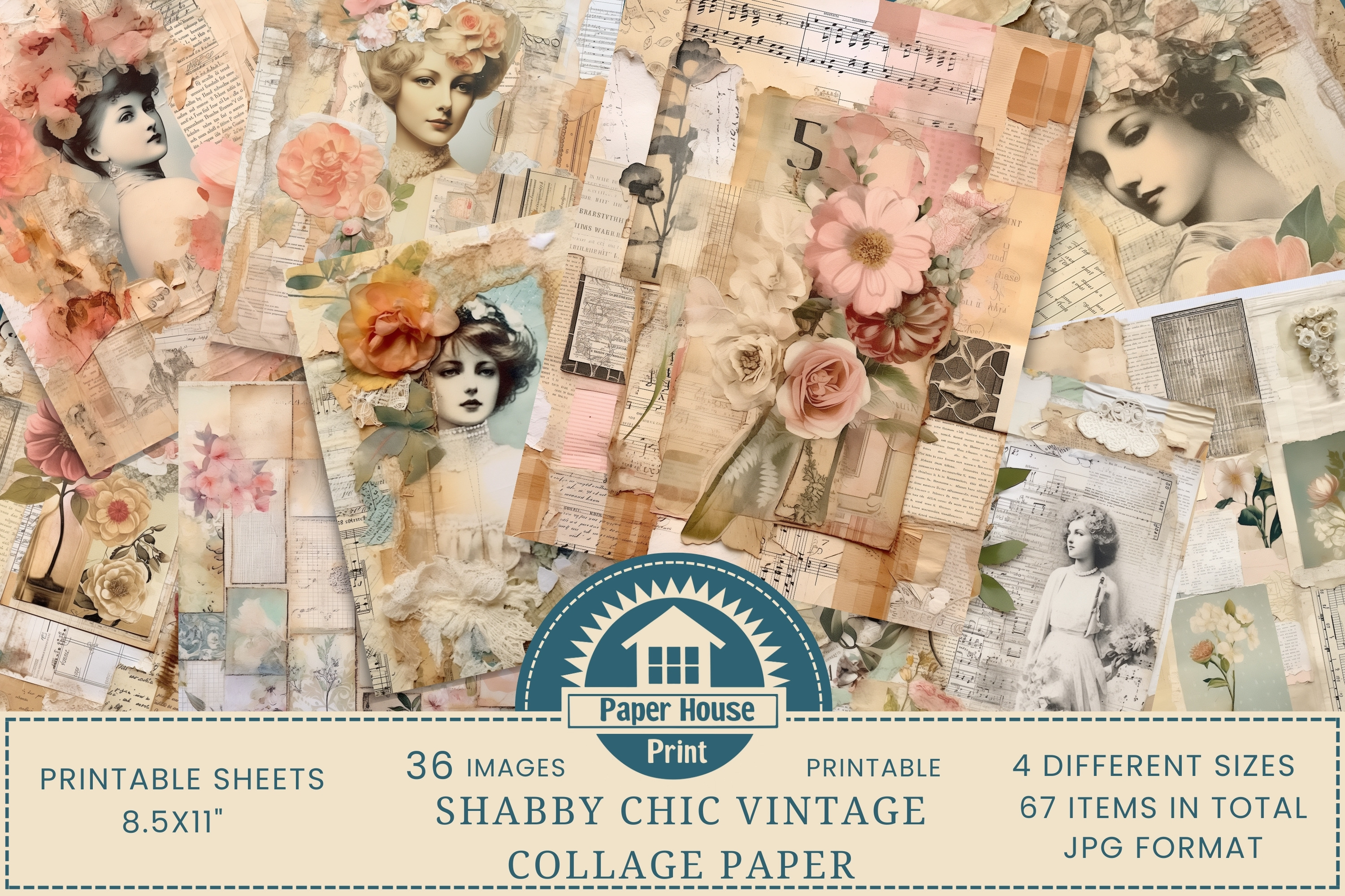 Shabby Chic Junk Journal Paper, a Background Graphic by NiiiNArt