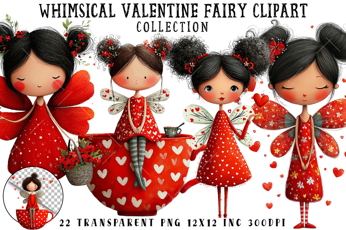 Whimsical Valentine Fairy Clipart, an Illustration by OK Design (Photo 1 of 6)