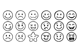 Hand drawn smile emoticon faces, an Object Illustration by Lemberg Vector
