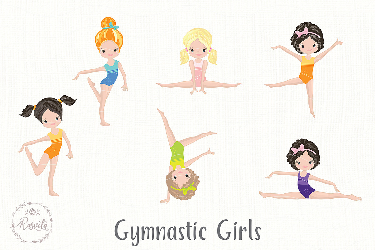 Girls Gymnastics Cute Clipart/ 3, an Education Illustration by Rasveta (Photo 2 of 10)