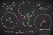 Plum Christmas Holly Vectors, an Illustration by Amanda Ilkov (Thumbnail 2 of 5)