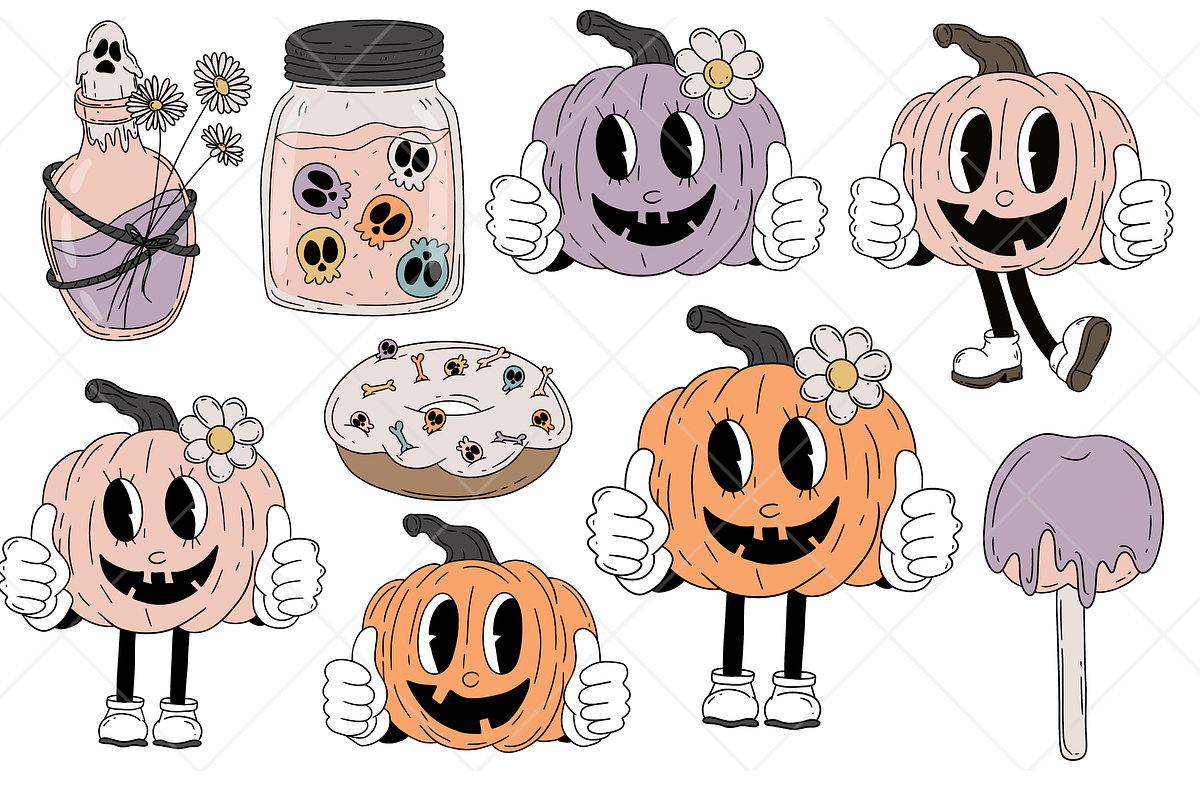 Groovy Pastel Halloween Clipart, a Graphic by Murphy & Frank (Photo 3 of 9)