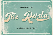 Reista – Bold Retro Script Font, a Script Font by Imiftype Studio (Thumbnail 1 of 7)