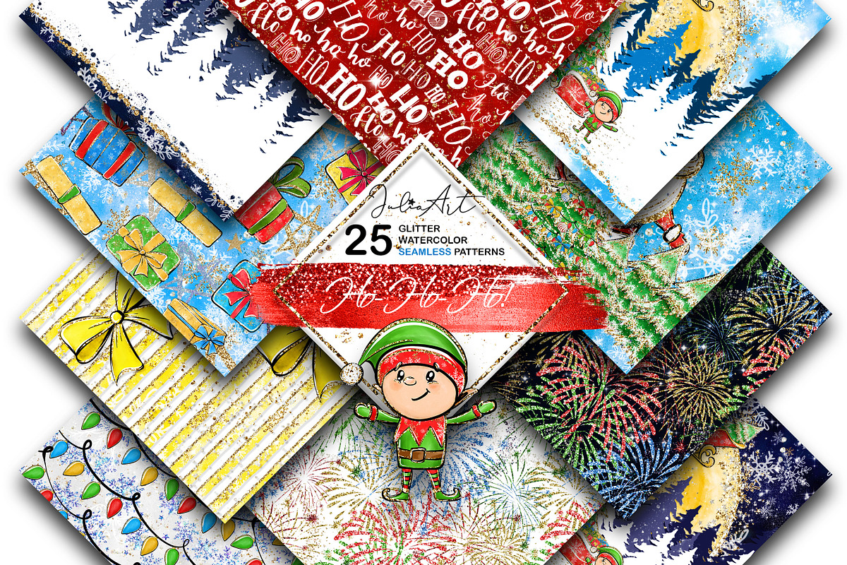 Ho-Ho-Ho christmas seamless patterns, a Pattern Graphic by JuliaStarArt-FantasyHome (Photo 1 of 12)