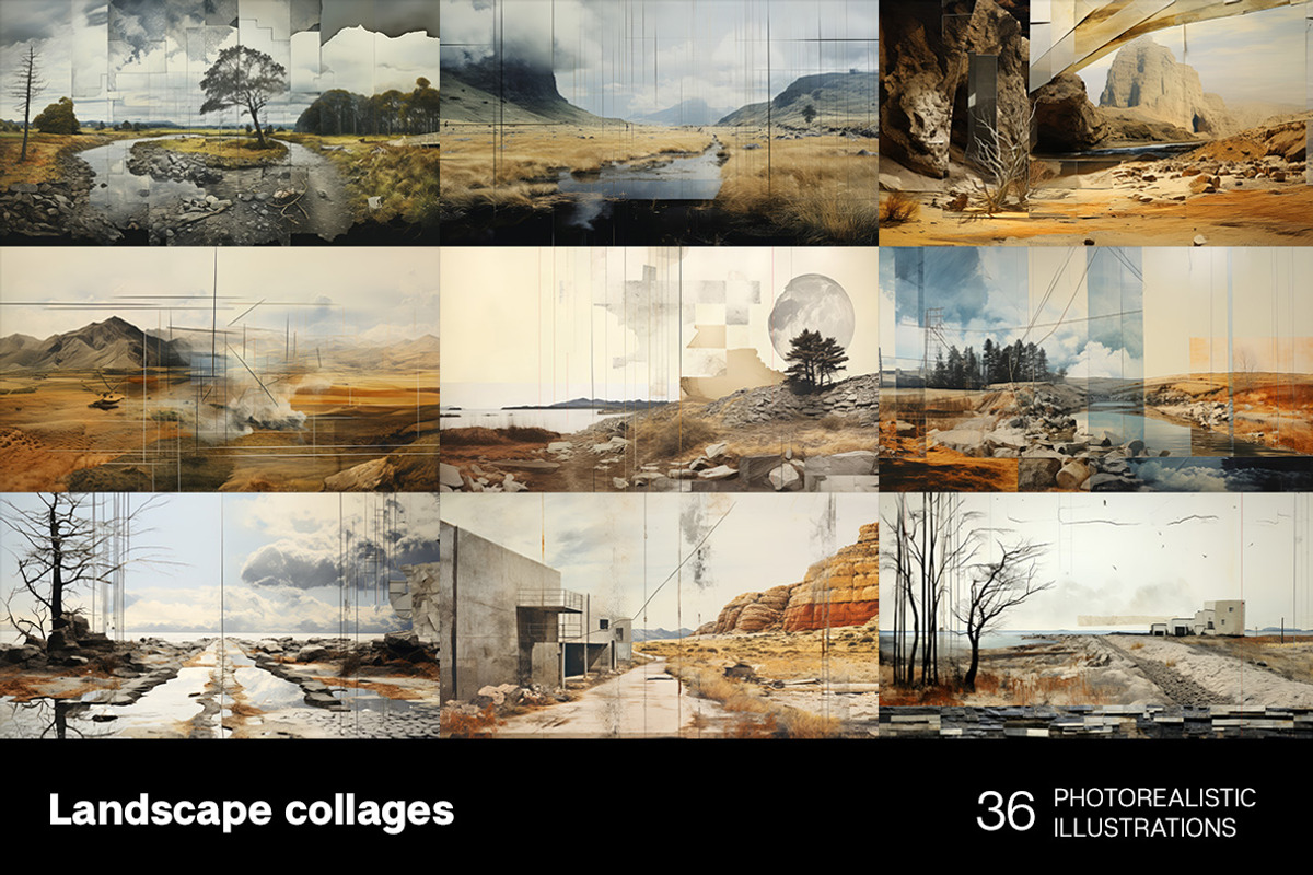 Landscape collages. 36 images, a Decorative Illustration by Handmadefont (Photo 6 of 10)