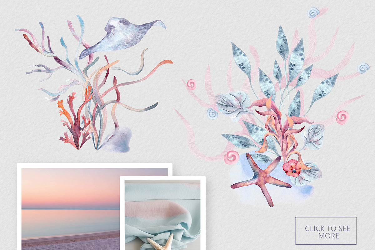 Ocean plants watercolor animals set, an Illustration by Kate Lanbina (Photo 6 of 19)