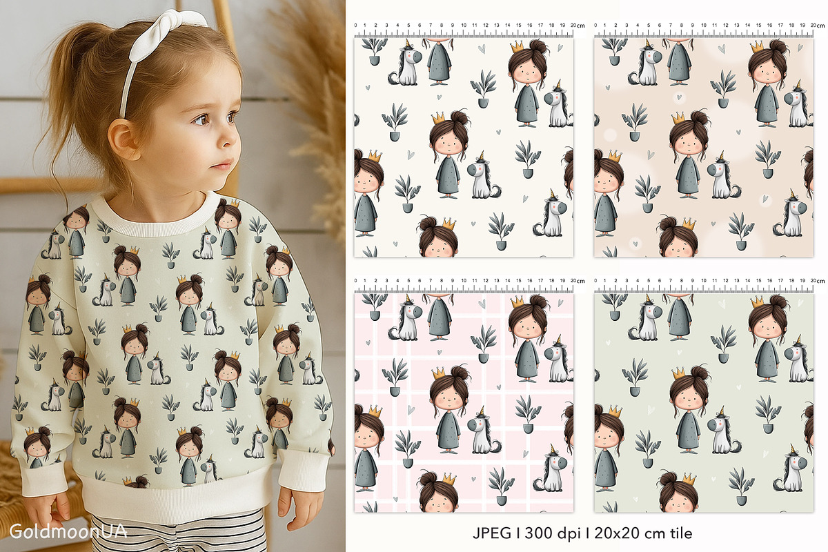 Princess & Unicorn Patterns&Clipart, a Person Illustration by GoldmoonUA (Photo 2 of 5)