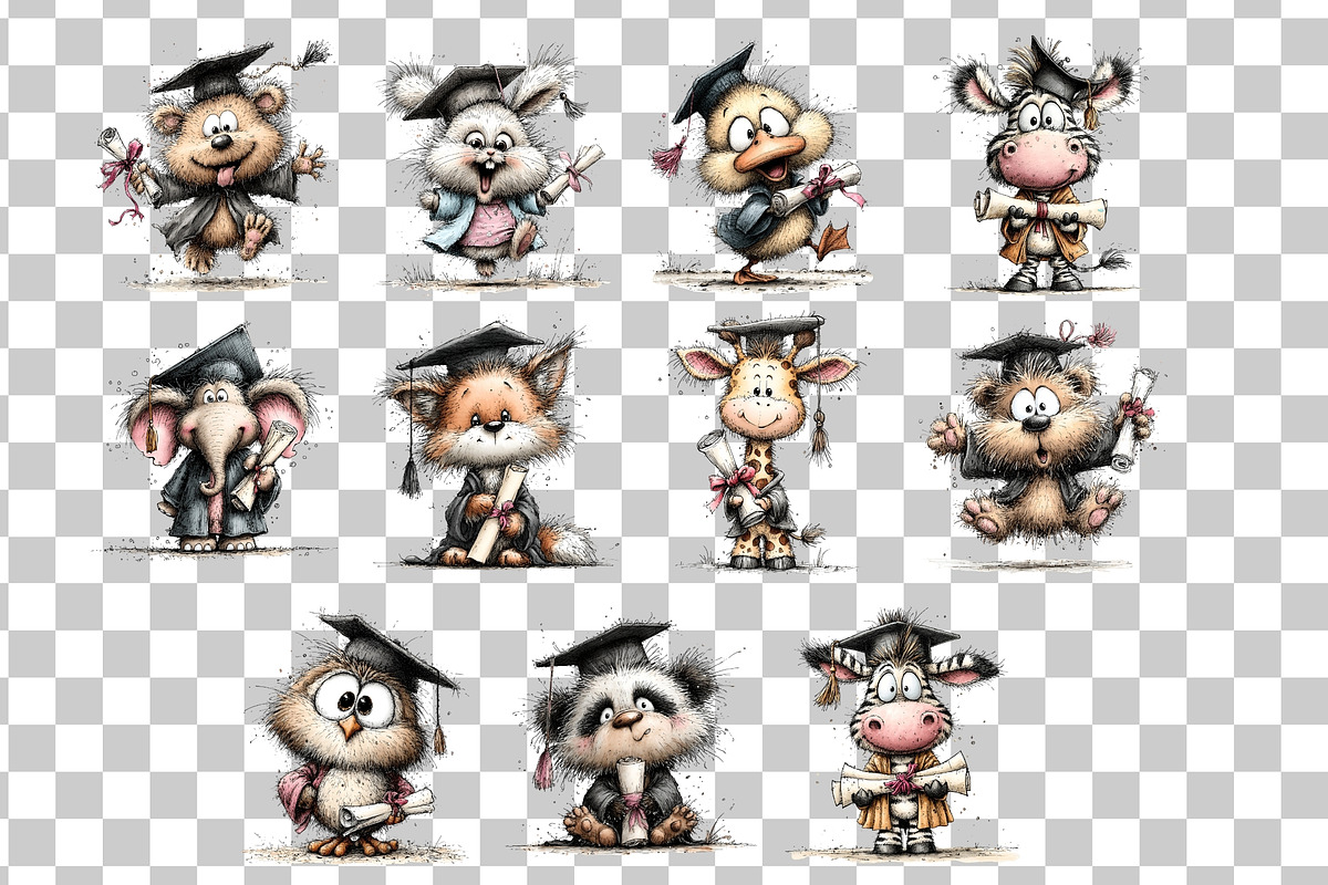Graduation Animals Clipart PNG Set, an Animal Illustration by Nicolle's Colorful Art (Photo 4 of 4)