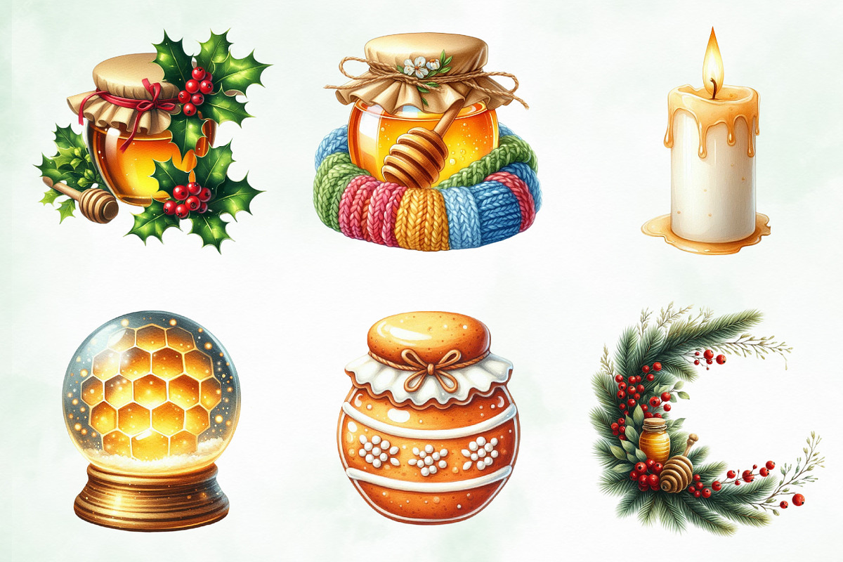 Watercolor Winter Honey Clipart, an Illustration by Creative Art (Photo 5 of 6)