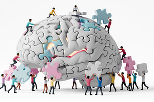 People assembling brain from puzzle, a Health & Medical Photo by angellodeco