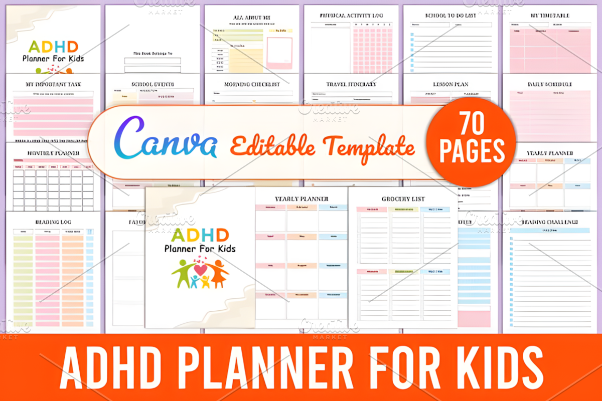 Editable ADHD Planner for Kids Canva, a Social Media Template by Coco Bloom (Photo 1 of 5)