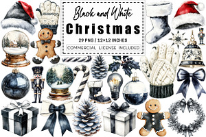 Black and White Christmas Clipart, a Graphic by CitraGraphics